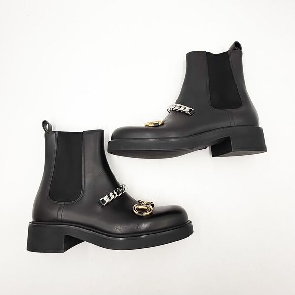 Gucci Deva Horsebit Chain Ankle Boots Combat Black Leather EU 41 US 11 - Picture 8 of 10
